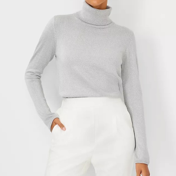 Ann Taylor Sweaters - Ann Taylor Shimmer Turtleneck Sweater Silver/Gray M